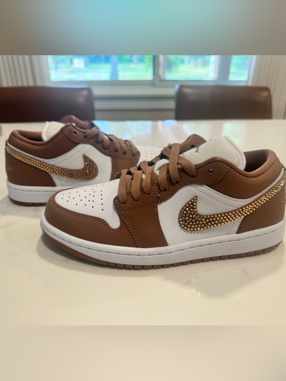 Nike Air Jordan Low Top Sneakers in Brown & White with Gold Accent